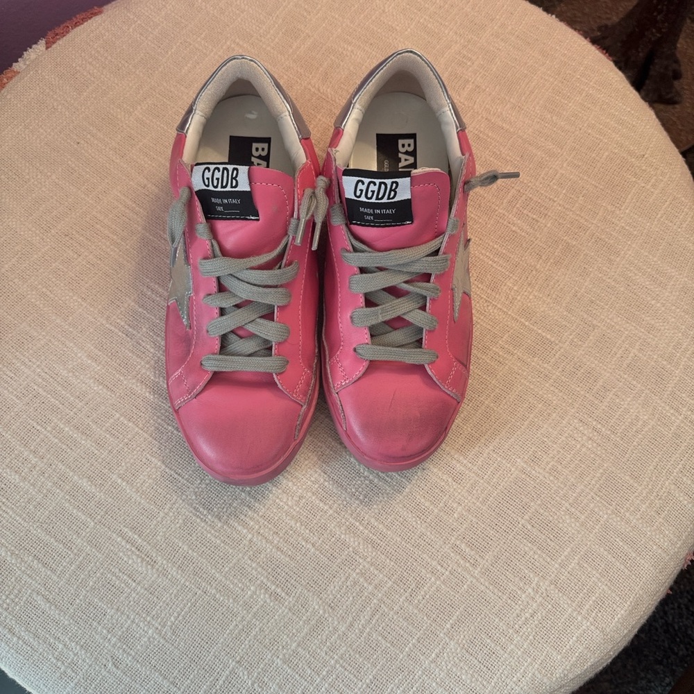 Golden Goose Ballstar Pink Sneakers with Gray Laces